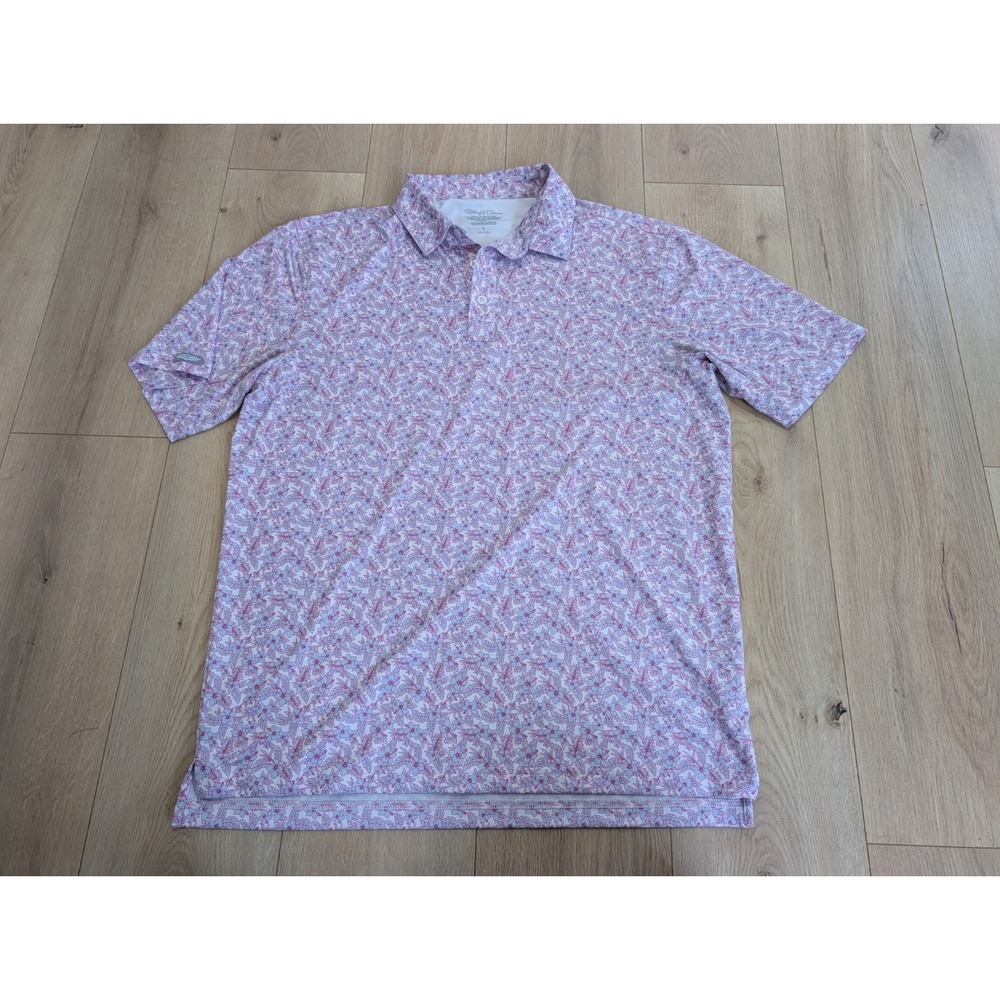 Straight Down Performance Men's Pink Floral All Over Print Polo Size Large